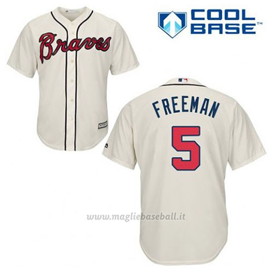 Maglia Baseball Uomo Atlanta Braves 5 Frojodie Freeman Crema Alterner Cool Base